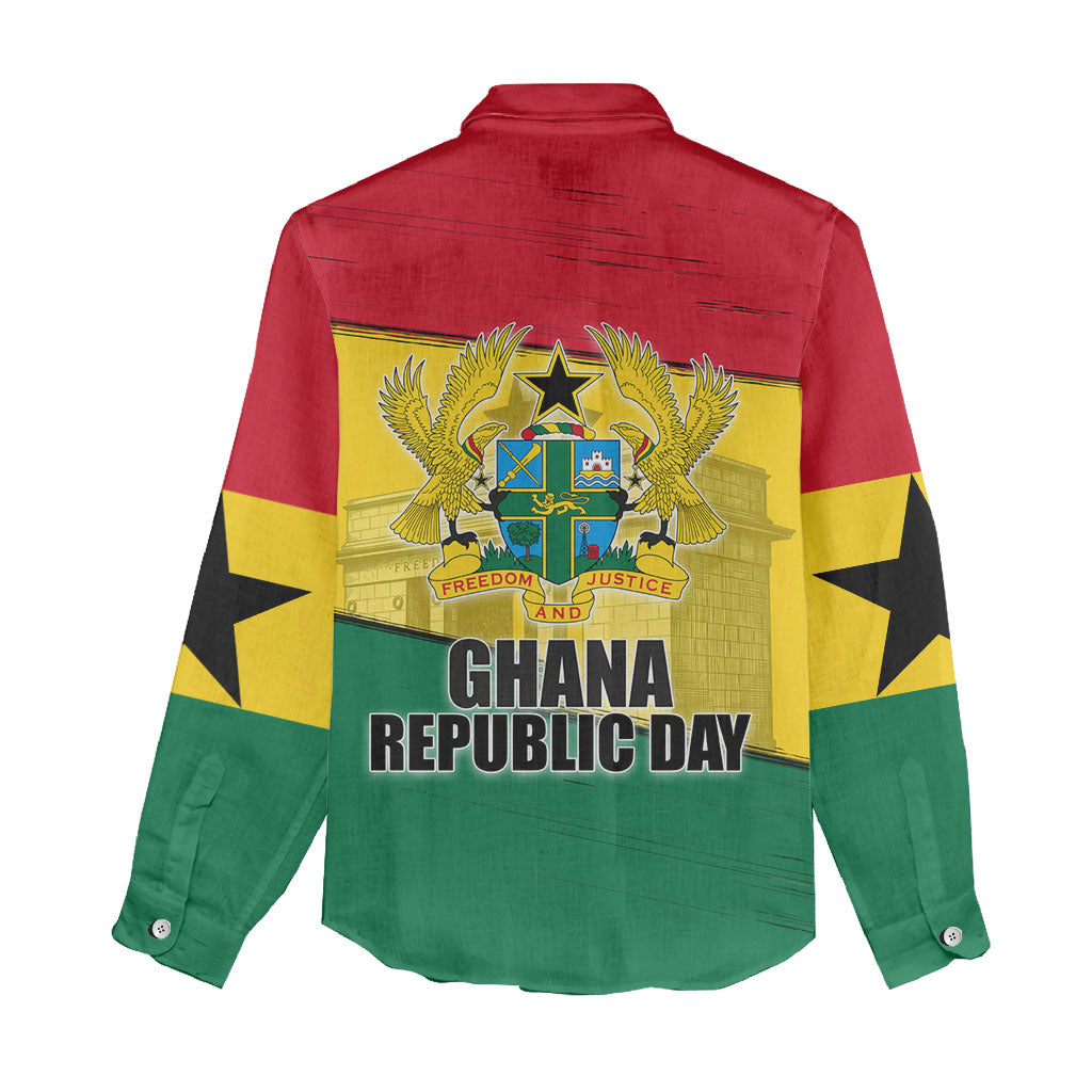 Ghana Republic Day Women Casual Shirt Ghanaian Pride Flag Colors With Coat Of Arms And Black Star