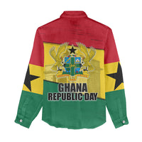 Ghana Republic Day Women Casual Shirt Ghanaian Pride Flag Colors With Coat Of Arms And Black Star
