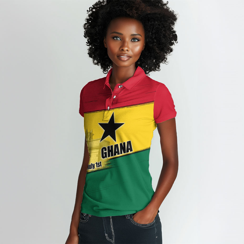 Ghana Republic Day Women Polo Shirt Ghanaian Pride Flag Colors With Coat Of Arms And Black Star