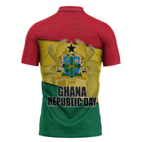 Ghana Republic Day Zipper Polo Shirt Ghanaian Pride Flag Colors With Coat Of Arms And Black Star