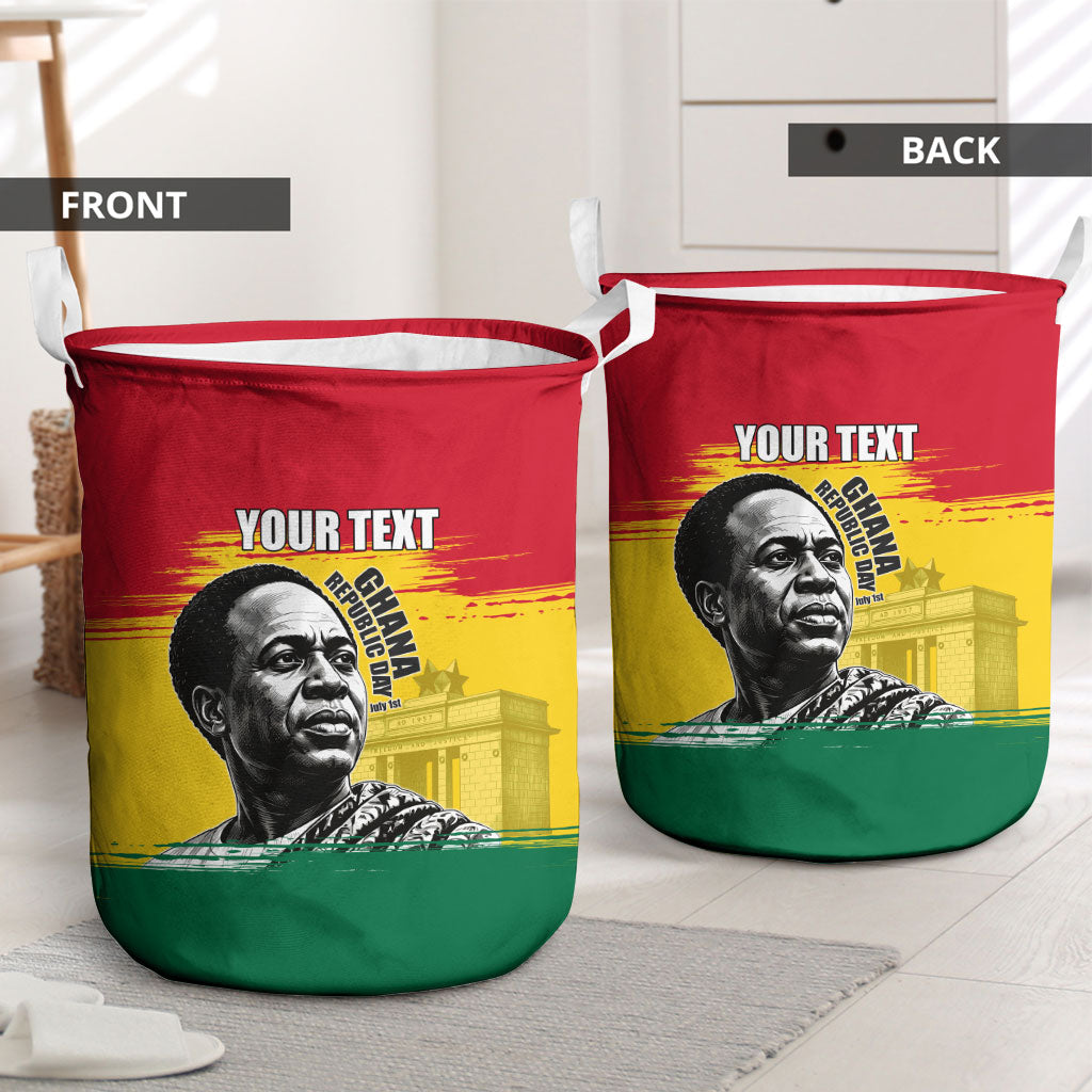 Personalized Ghana Republic Day Laundry Basket Kwame Nkrumah Vintage Portrait Art - July 1st Theme