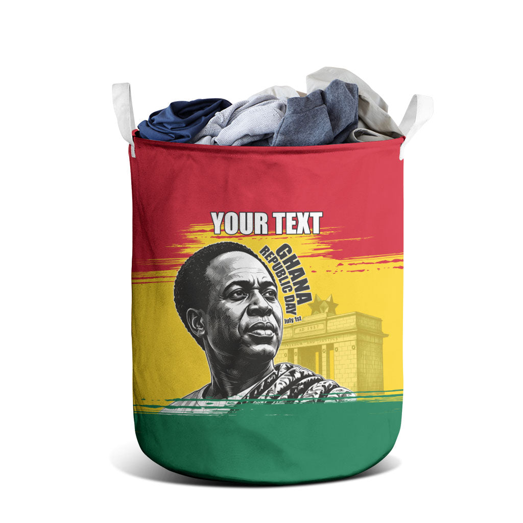 Personalized Ghana Republic Day Laundry Basket Kwame Nkrumah Vintage Portrait Art - July 1st Theme