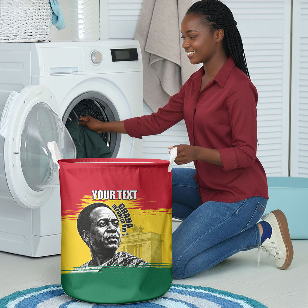 Personalized Ghana Republic Day Laundry Basket Kwame Nkrumah Vintage Portrait Art - July 1st Theme