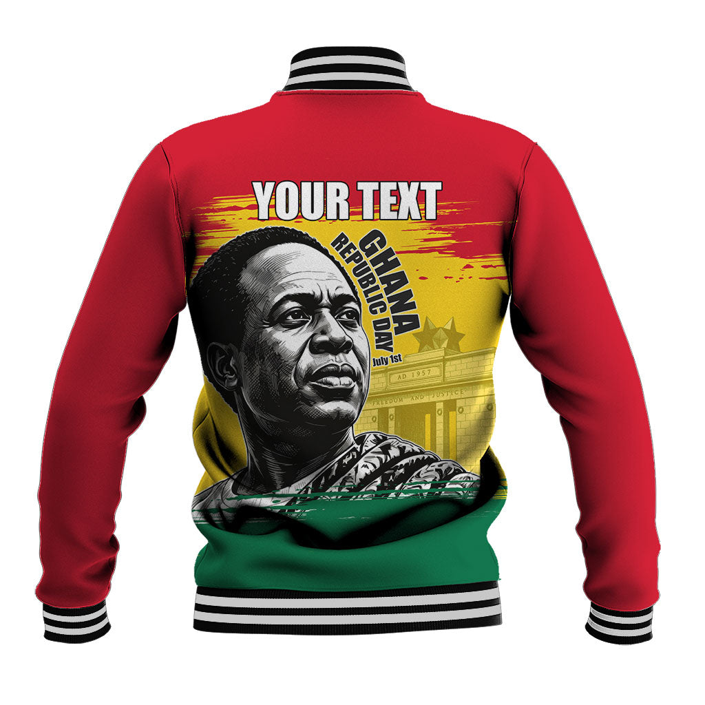 Personalized Ghana Republic Day Baseball Jacket Kwame Nkrumah Vintage Portrait Art - July 1st Theme
