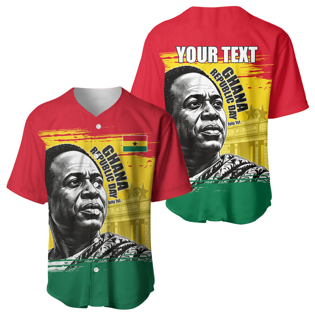 Personalized Ghana Republic Day Baseball Jersey Kwame Nkrumah Vintage Portrait Art - July 1st Theme