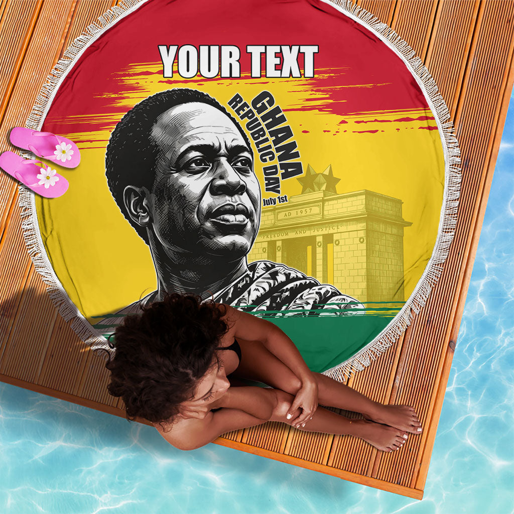 Personalized Ghana Republic Day Beach Blanket Kwame Nkrumah Vintage Portrait Art - July 1st Theme