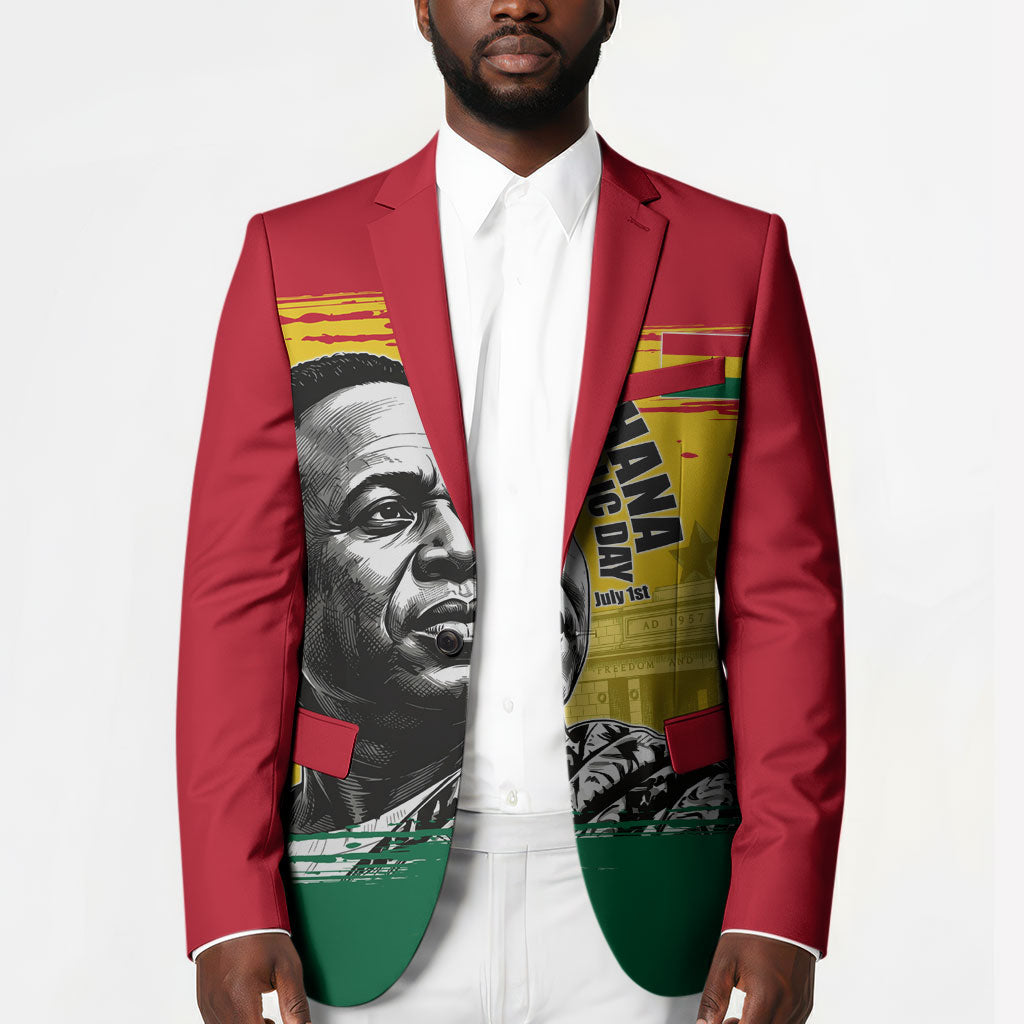 Personalized Ghana Republic Day Blazer Kwame Nkrumah Vintage Portrait Art - July 1st Theme