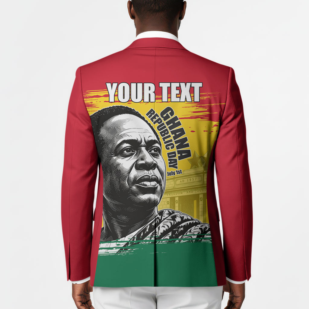 Personalized Ghana Republic Day Blazer Kwame Nkrumah Vintage Portrait Art - July 1st Theme