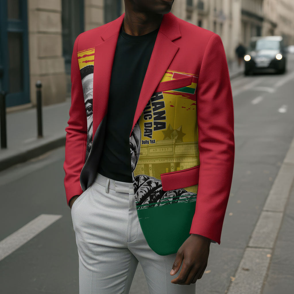 Personalized Ghana Republic Day Blazer Kwame Nkrumah Vintage Portrait Art - July 1st Theme