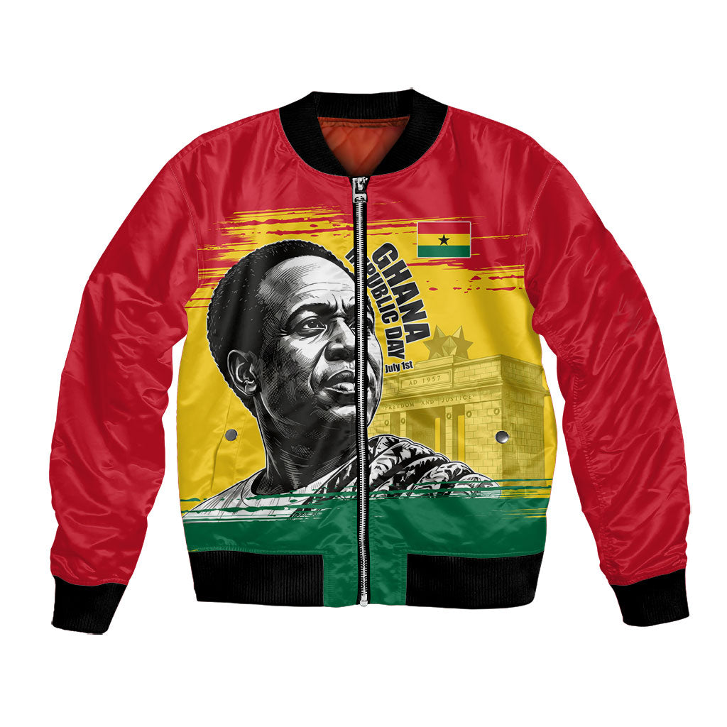 Personalized Ghana Republic Day Bomber Jacket Kwame Nkrumah Vintage Portrait Art - July 1st Theme