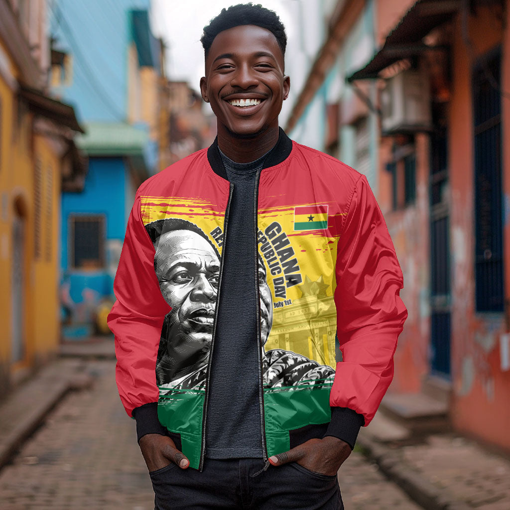 Personalized Ghana Republic Day Bomber Jacket Kwame Nkrumah Vintage Portrait Art - July 1st Theme