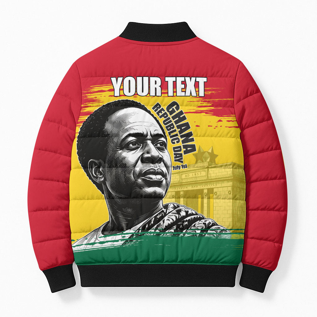 Personalized Ghana Republic Day Bomber Puffer Jacket Kwame Nkrumah Vintage Portrait Art - July 1st Theme