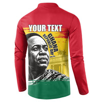 Personalized Ghana Republic Day Button Sweatshirt Kwame Nkrumah Vintage Portrait Art - July 1st Theme