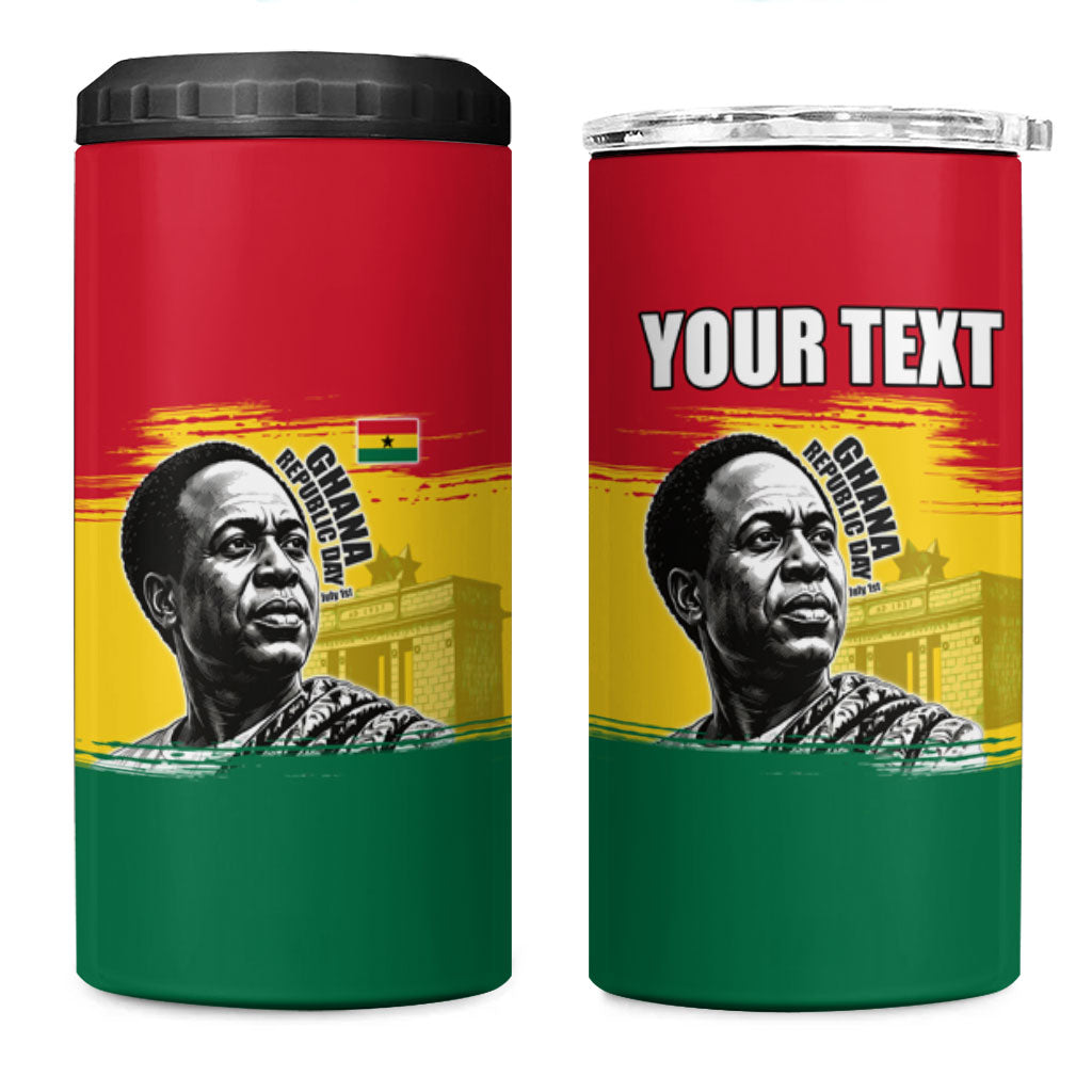 Personalized Ghana Republic Day 4 in 1 Can Cooler Tumbler Kwame Nkrumah Vintage Portrait Art - July 1st Theme