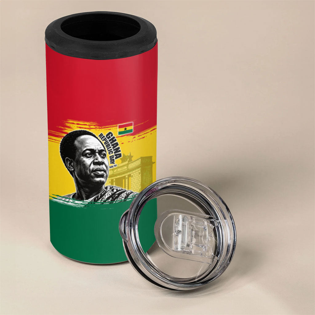 Personalized Ghana Republic Day 4 in 1 Can Cooler Tumbler Kwame Nkrumah Vintage Portrait Art - July 1st Theme