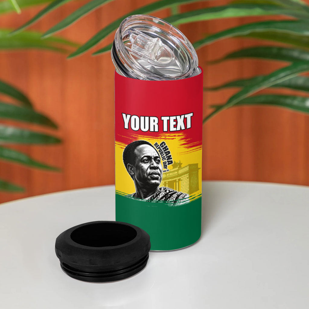 Personalized Ghana Republic Day 4 in 1 Can Cooler Tumbler Kwame Nkrumah Vintage Portrait Art - July 1st Theme