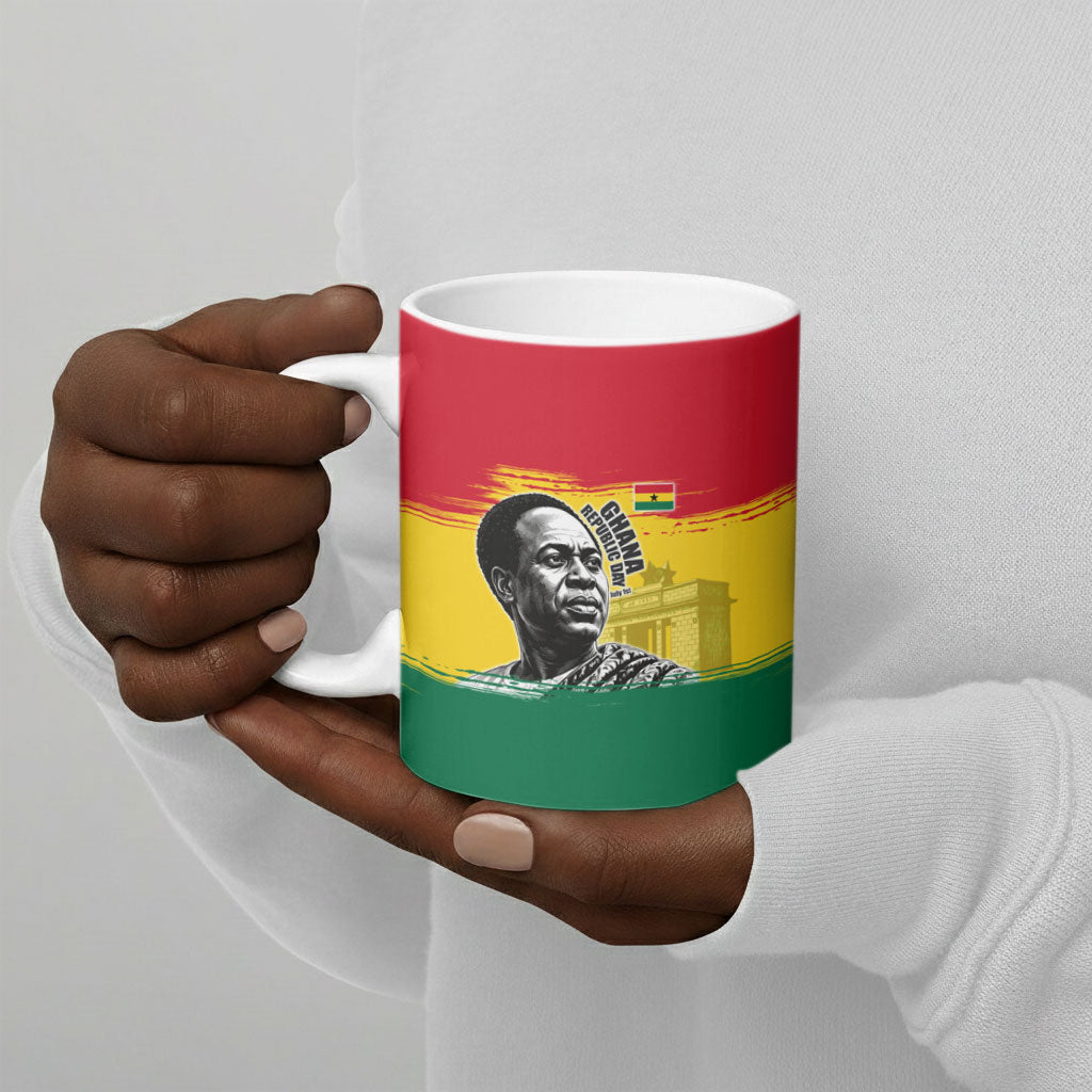 Personalized Ghana Republic Day Ceramic Mug Kwame Nkrumah Vintage Portrait Art - July 1st Theme