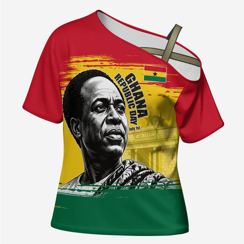 Personalized Ghana Republic Day Cross Shoulder Shirt Kwame Nkrumah Vintage Portrait Art - July 1st Theme
