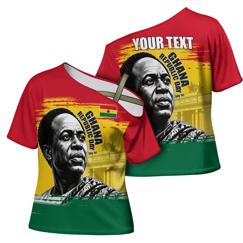 Personalized Ghana Republic Day Cross Shoulder Shirt Kwame Nkrumah Vintage Portrait Art - July 1st Theme