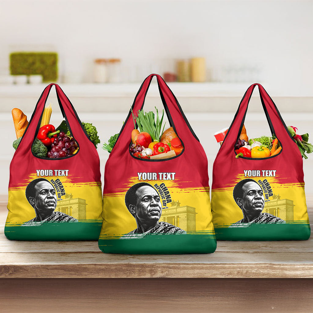 Personalized Ghana Republic Day Grocery Bag Kwame Nkrumah Vintage Portrait Art - July 1st Theme