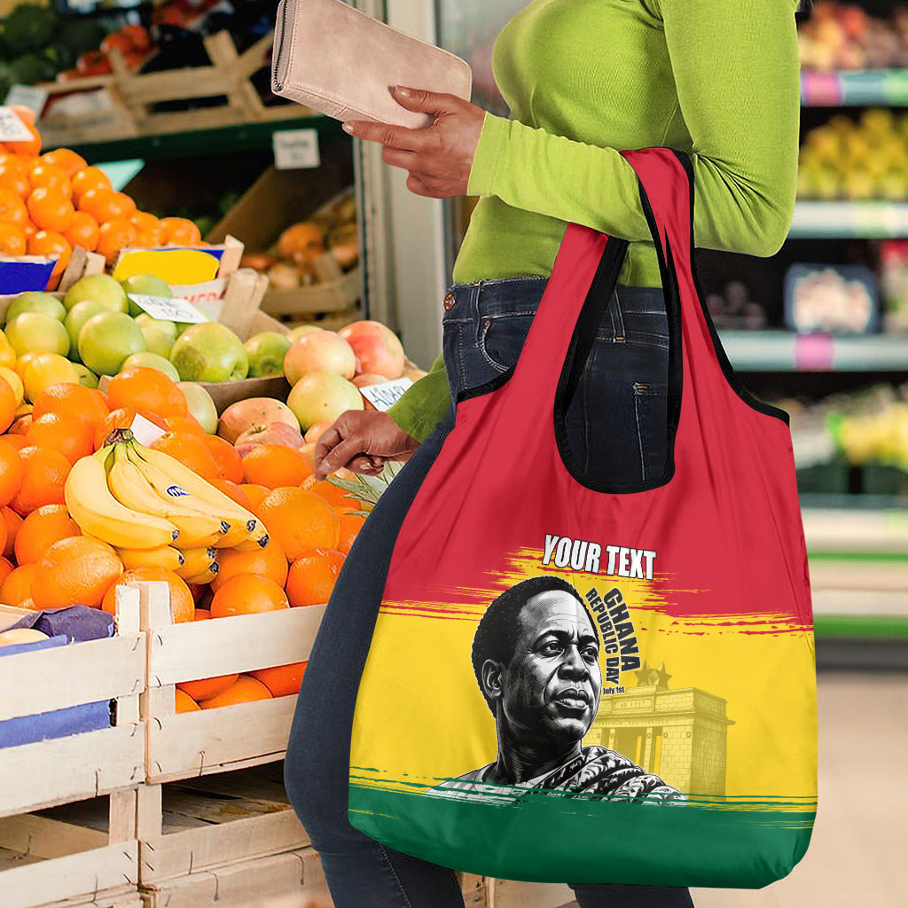 Personalized Ghana Republic Day Grocery Bag Kwame Nkrumah Vintage Portrait Art - July 1st Theme