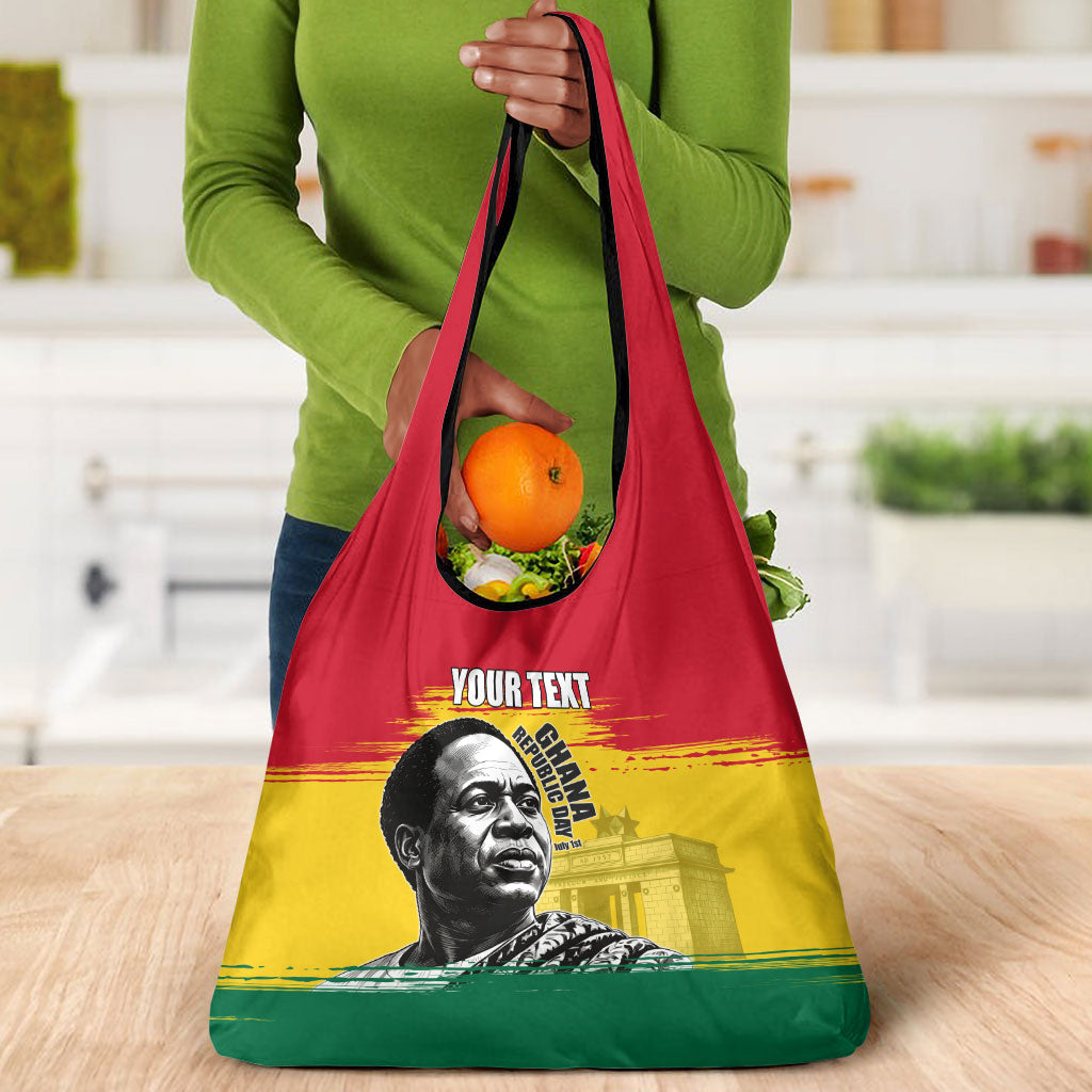 Personalized Ghana Republic Day Grocery Bag Kwame Nkrumah Vintage Portrait Art - July 1st Theme