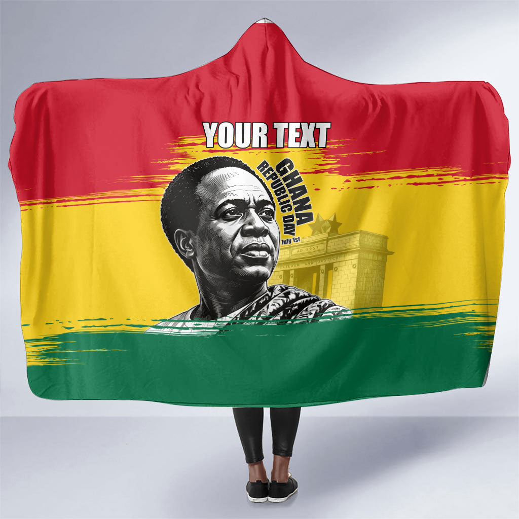 Personalized Ghana Republic Day Hooded Blanket Kwame Nkrumah Vintage Portrait Art - July 1st Theme