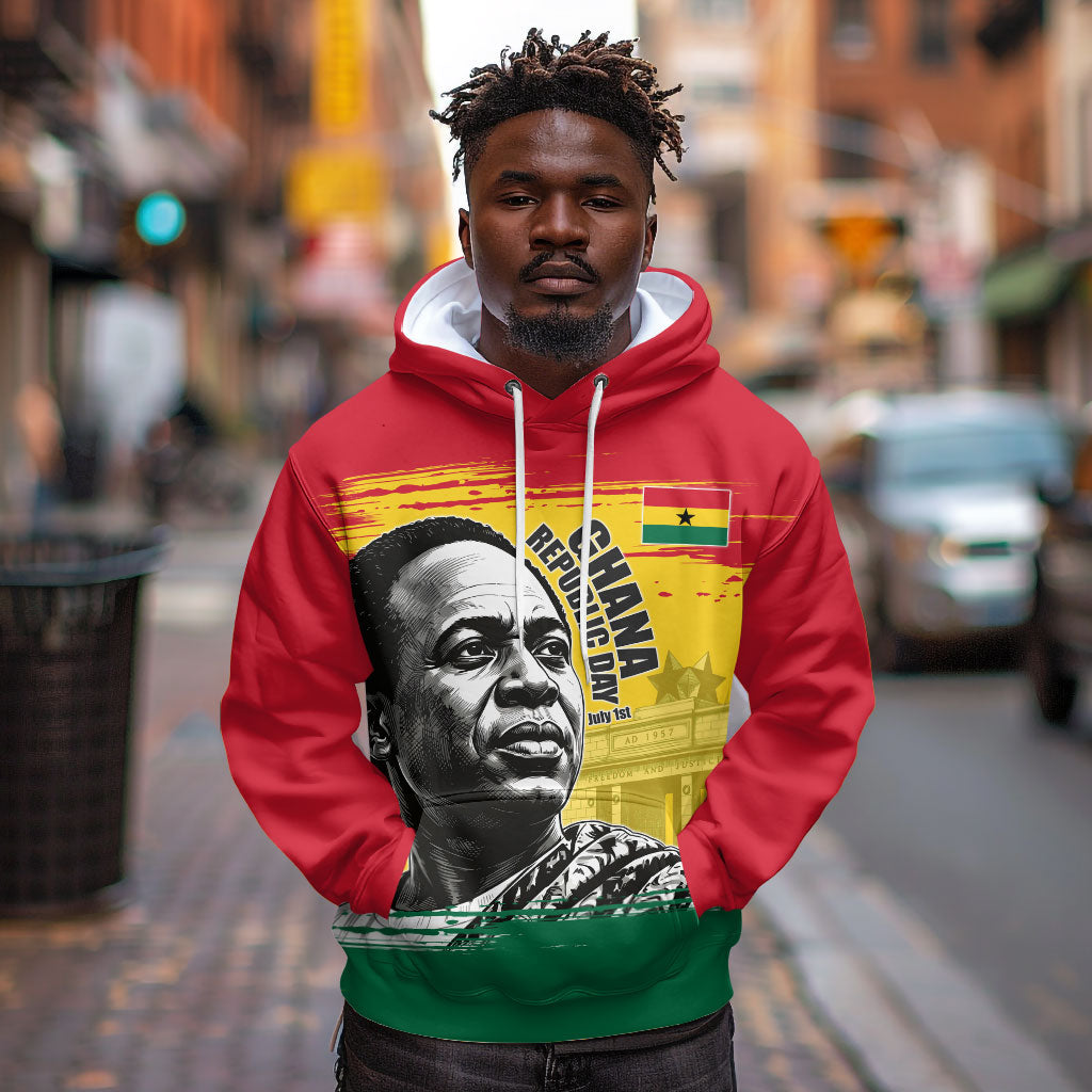 Personalized Ghana Republic Day Hoodie Kwame Nkrumah Vintage Portrait Art - July 1st Theme
