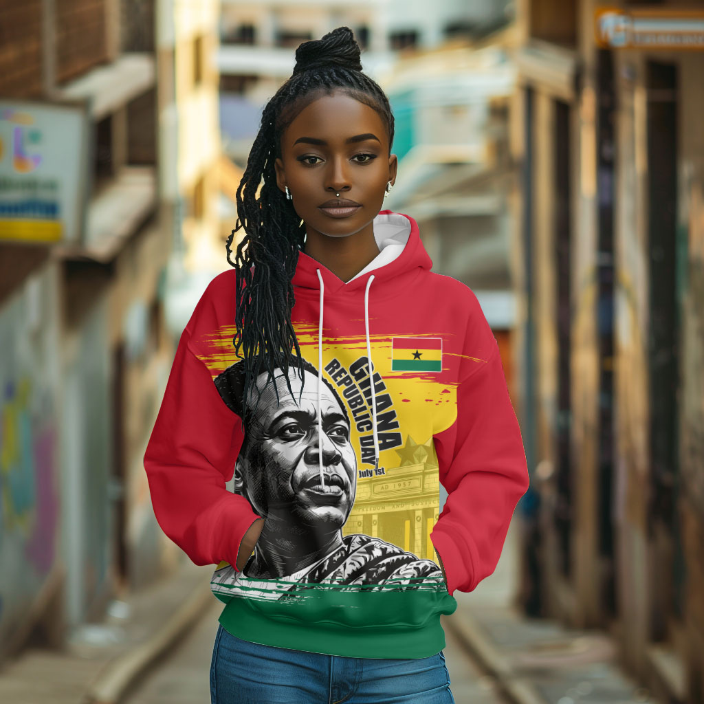Personalized Ghana Republic Day Hoodie Kwame Nkrumah Vintage Portrait Art - July 1st Theme