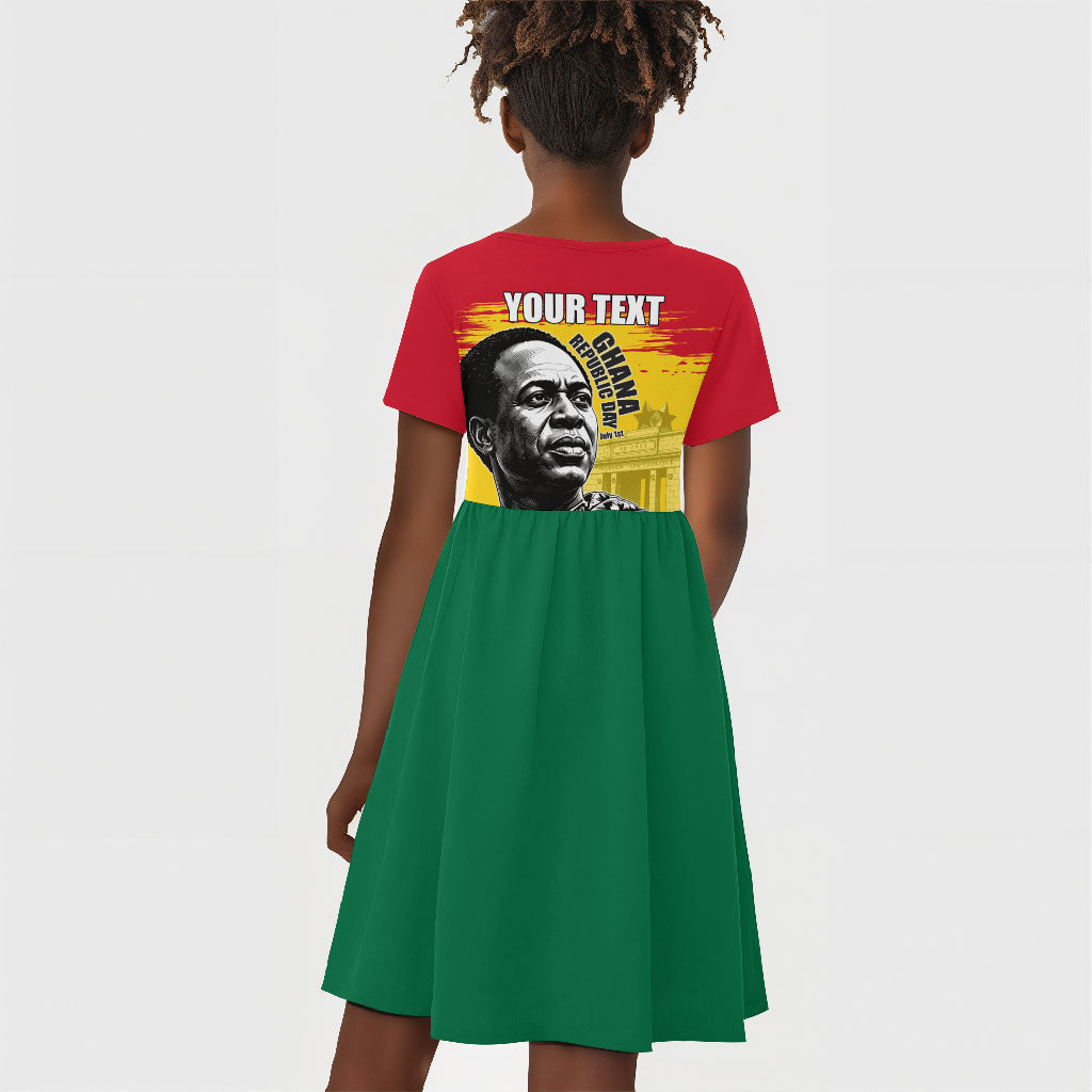 Personalized Ghana Republic Day Kid Short Sleeve Dress Kwame Nkrumah Vintage Portrait Art - July 1st Theme