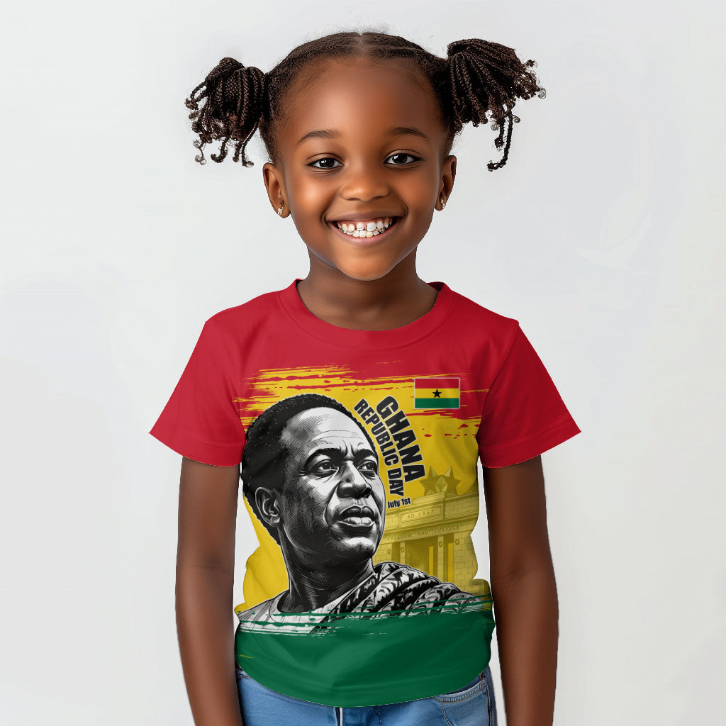 Personalized Ghana Republic Day Kid T shirt Kwame Nkrumah Vintage Portrait Art - July 1st Theme