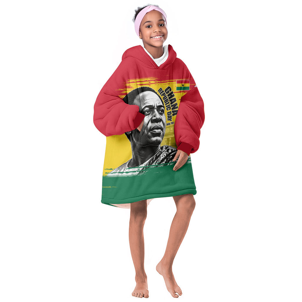 Personalized Ghana Republic Day Kid Wearable Blanket Hoodie Kwame Nkrumah Vintage Portrait Art - July 1st Theme
