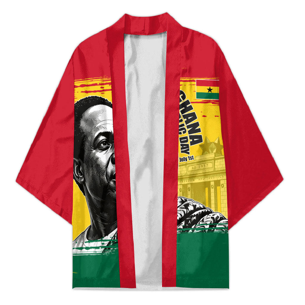 Personalized Ghana Republic Day Kimono Kwame Nkrumah Vintage Portrait Art - July 1st Theme