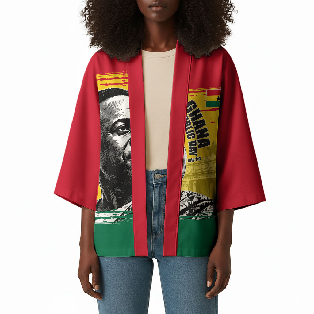 Personalized Ghana Republic Day Kimono Kwame Nkrumah Vintage Portrait Art - July 1st Theme