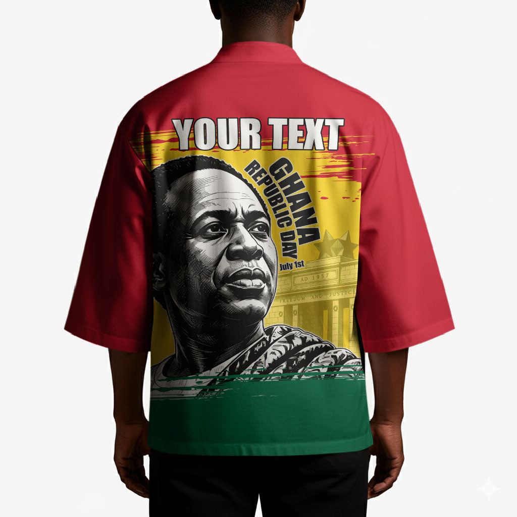 Personalized Ghana Republic Day Kimono Kwame Nkrumah Vintage Portrait Art - July 1st Theme