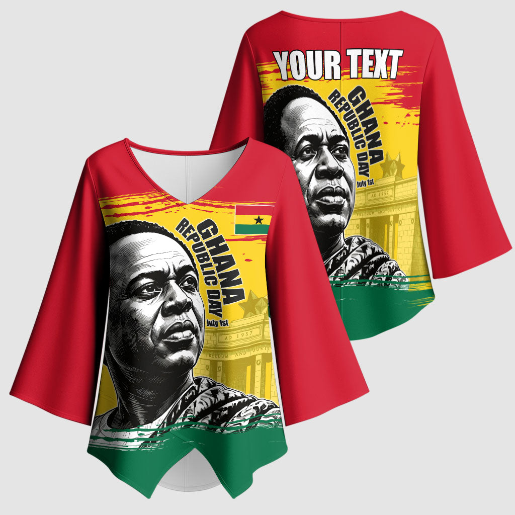 Personalized Ghana Republic Day Kimono Sleeve Blouse Kwame Nkrumah Vintage Portrait Art - July 1st Theme