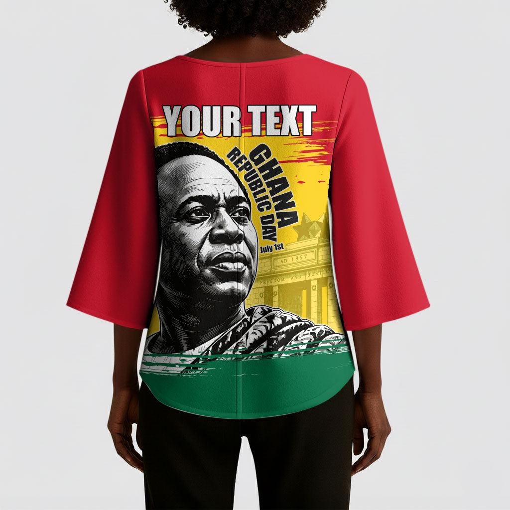 Personalized Ghana Republic Day Kimono Sleeve Blouse Kwame Nkrumah Vintage Portrait Art - July 1st Theme
