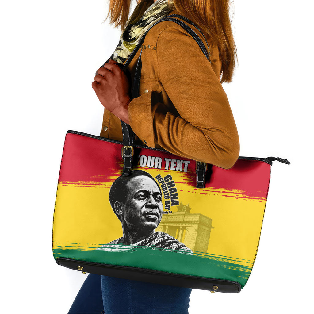 Personalized Ghana Republic Day Leather Tote Bag Kwame Nkrumah Vintage Portrait Art - July 1st Theme