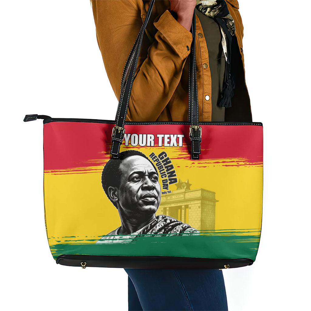 Personalized Ghana Republic Day Leather Tote Bag Kwame Nkrumah Vintage Portrait Art - July 1st Theme