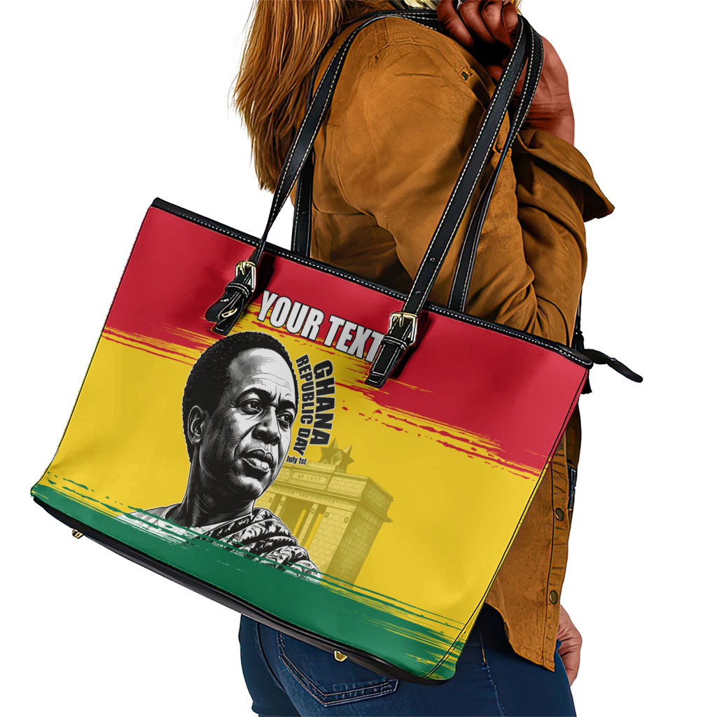 Personalized Ghana Republic Day Leather Tote Bag Kwame Nkrumah Vintage Portrait Art - July 1st Theme