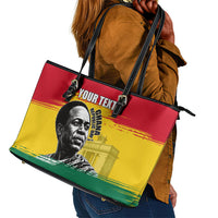 Personalized Ghana Republic Day Leather Tote Bag Kwame Nkrumah Vintage Portrait Art - July 1st Theme