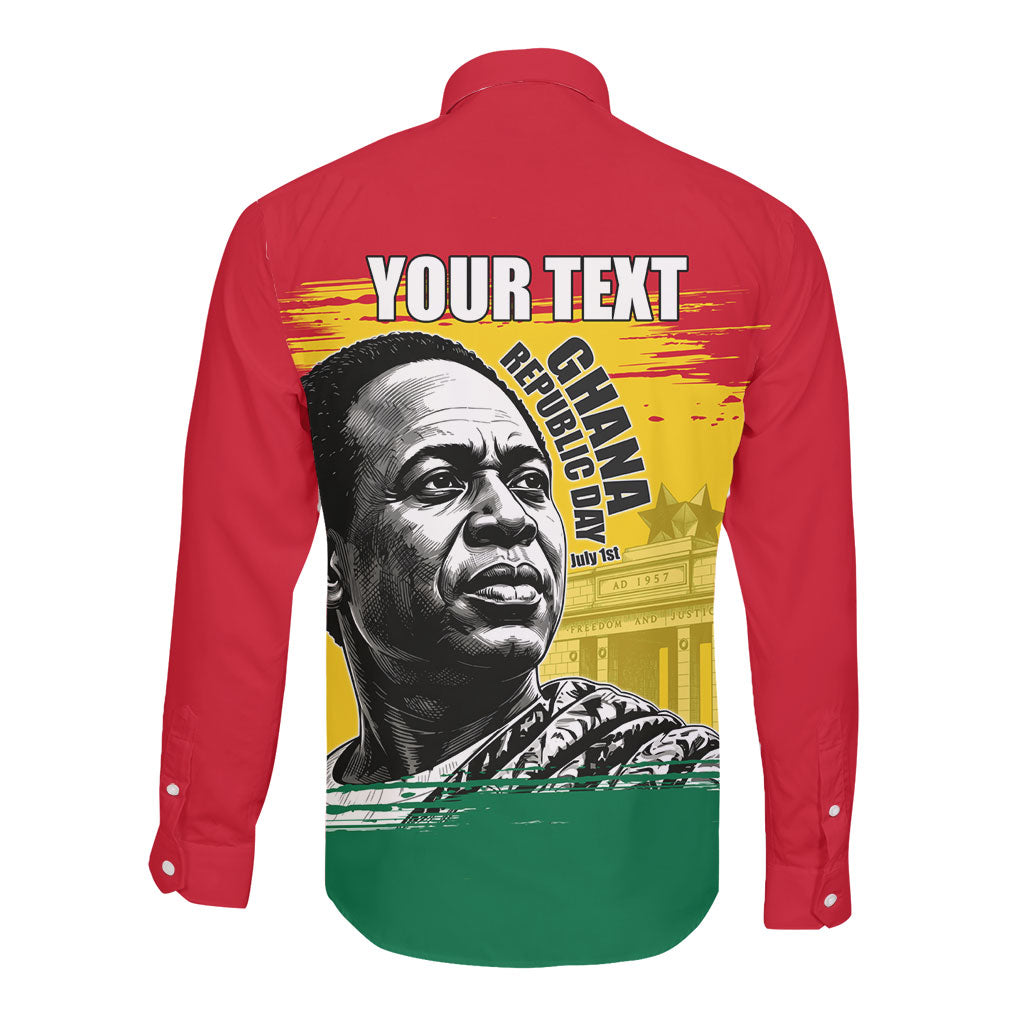 Personalized Ghana Republic Day Long Sleeve Button Shirt Kwame Nkrumah Vintage Portrait Art - July 1st Theme