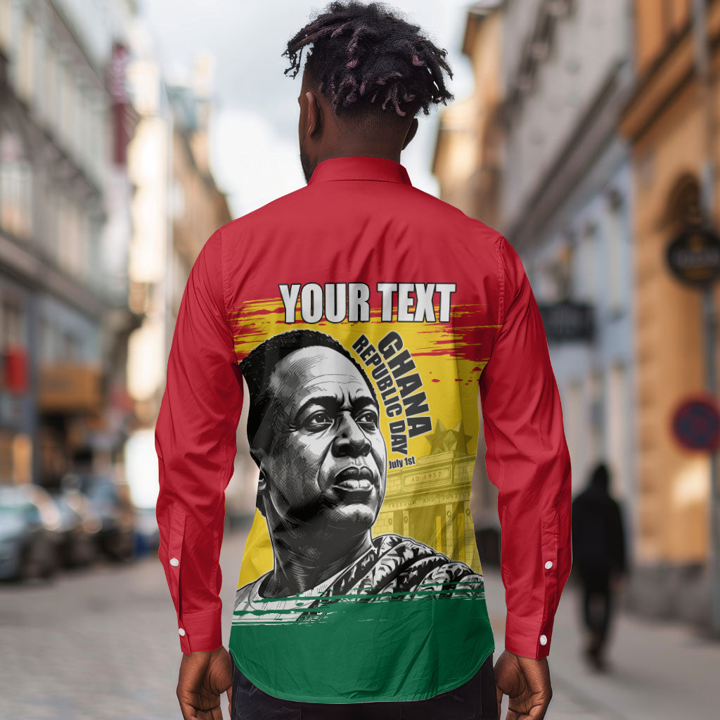 Personalized Ghana Republic Day Long Sleeve Button Shirt Kwame Nkrumah Vintage Portrait Art - July 1st Theme
