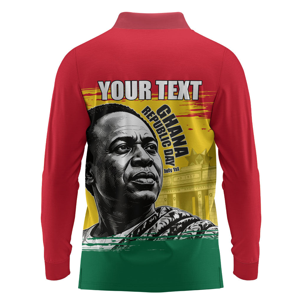 Personalized Ghana Republic Day Long Sleeve Polo Shirt Kwame Nkrumah Vintage Portrait Art - July 1st Theme