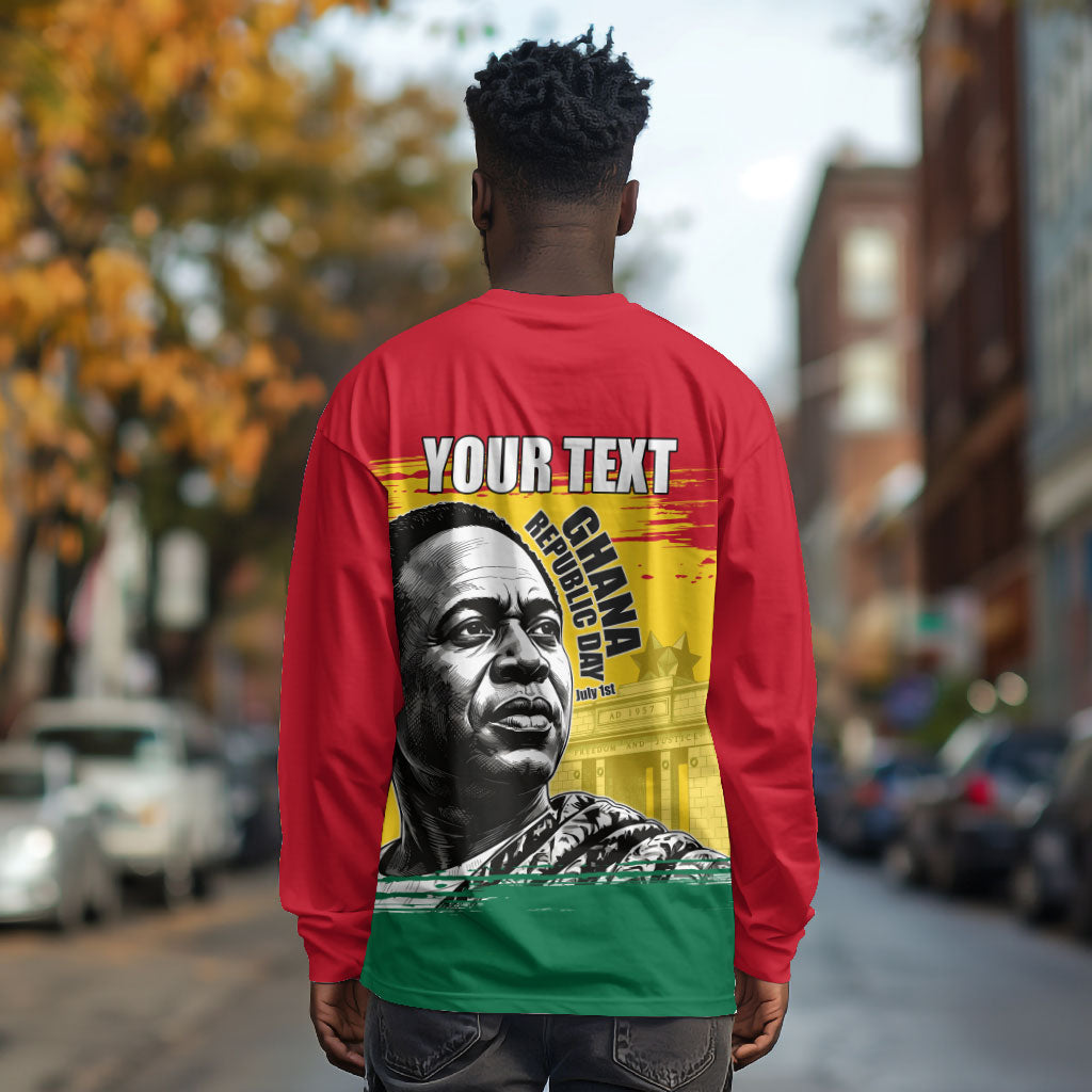 Personalized Ghana Republic Day Long Sleeve Shirt Kwame Nkrumah Vintage Portrait Art - July 1st Theme