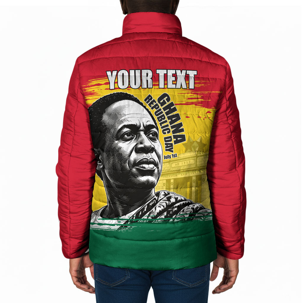 Personalized Ghana Republic Day Padded Jacket Kwame Nkrumah Vintage Portrait Art - July 1st Theme
