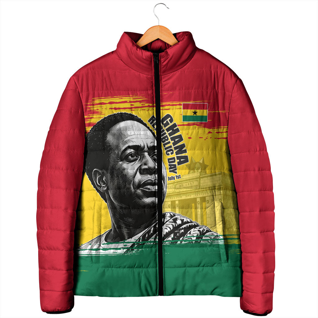Personalized Ghana Republic Day Padded Jacket Kwame Nkrumah Vintage Portrait Art - July 1st Theme