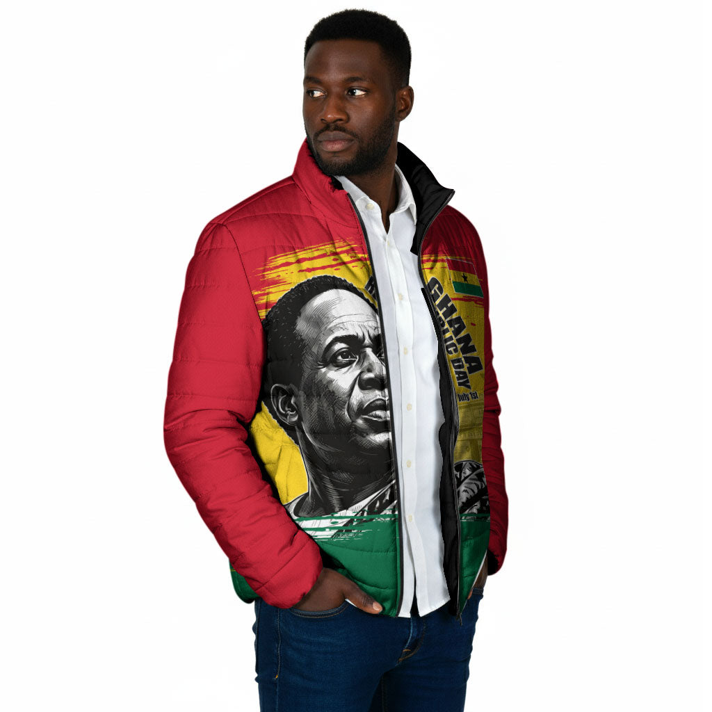 Personalized Ghana Republic Day Padded Jacket Kwame Nkrumah Vintage Portrait Art - July 1st Theme