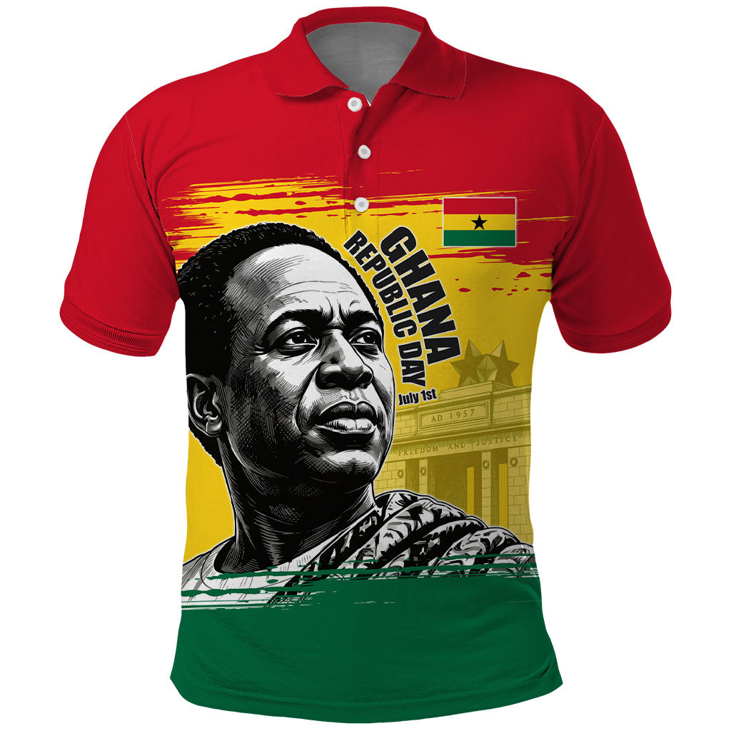 Personalized Ghana Republic Day Polo Shirt Kwame Nkrumah Vintage Portrait Art - July 1st Theme