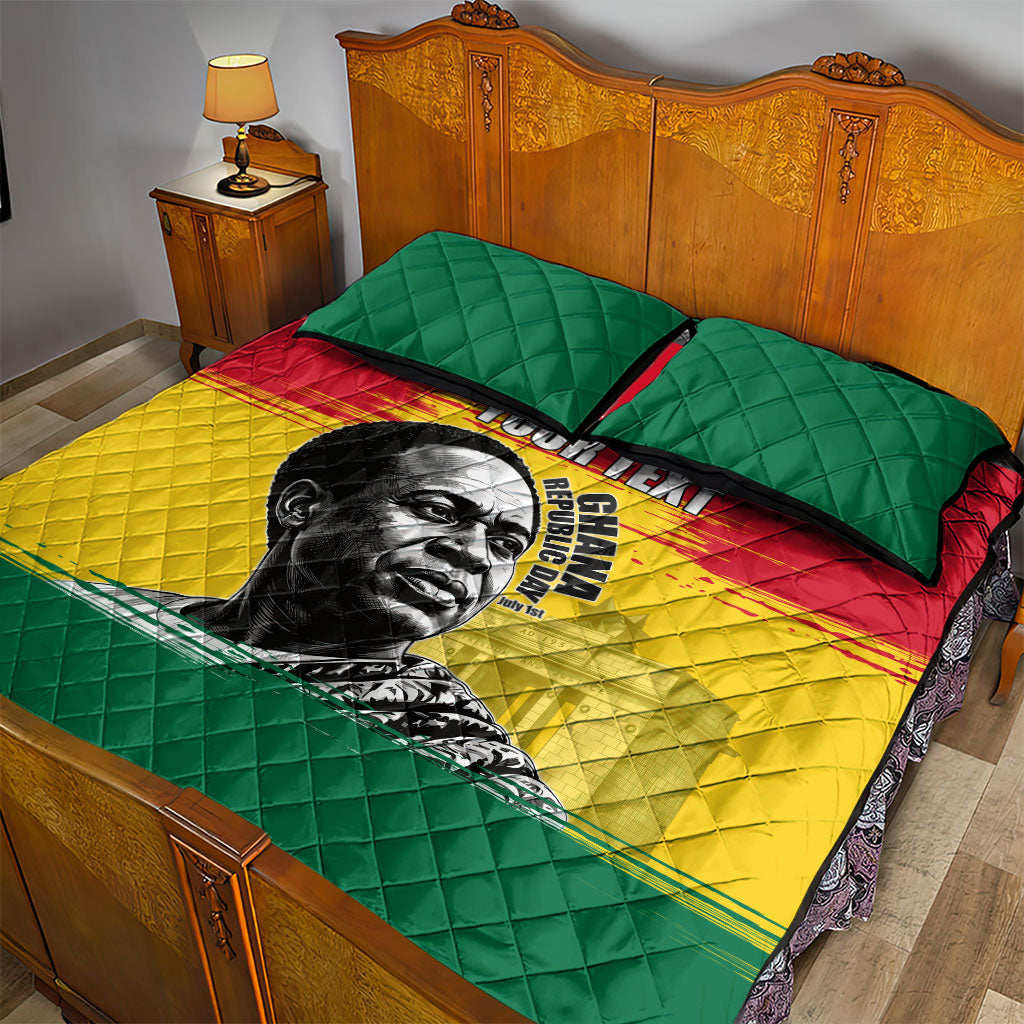 Personalized Ghana Republic Day Quilt Bed Set Kwame Nkrumah Vintage Portrait Art - July 1st Theme